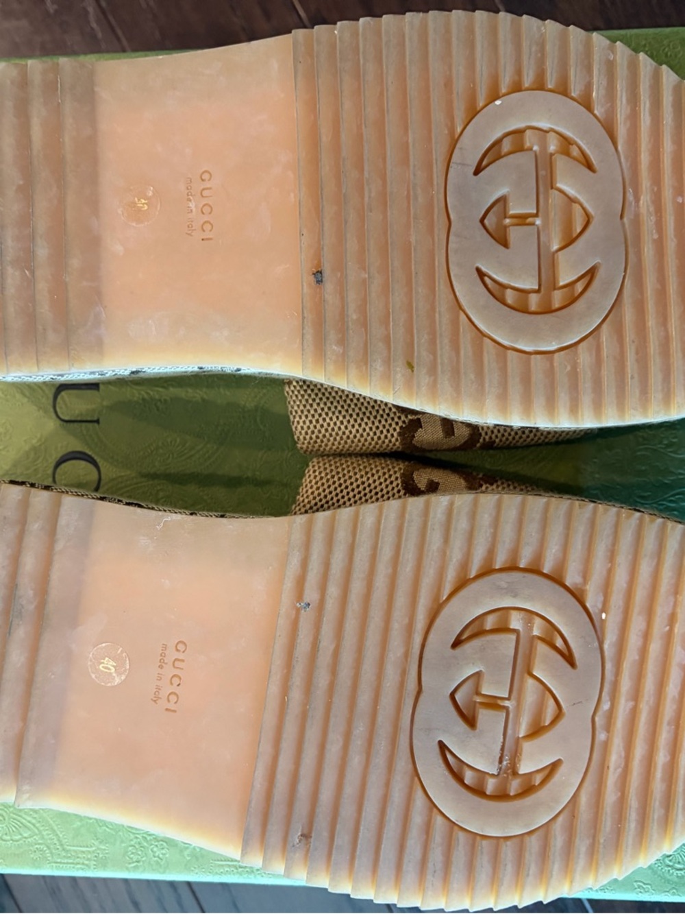 Gucci Camel/Ebony Macro GG Canvas Slides - Picture 4 of 5